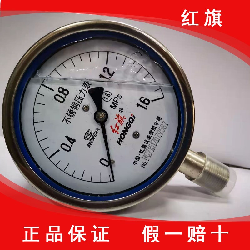 红旗仪表厂家直销抗震不锈钢压力表 YTN-100BF室外高温盐酸碱防腐