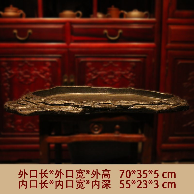 紫砂花盆无孔盆j景盆手工鞍马石浅盆造景水盆假山盆觅陶乡