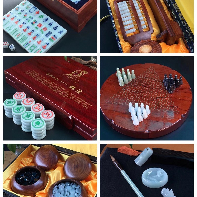 缅甸翡翠棋f盘 酒杯 毛笔 钢笔 算盘 摆件