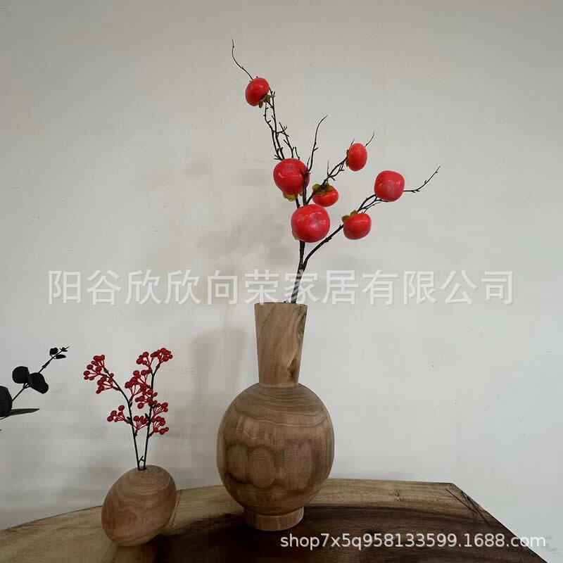 木质花瓶复古客厅实木干花摆件餐桌插P花小花器装饰摆设