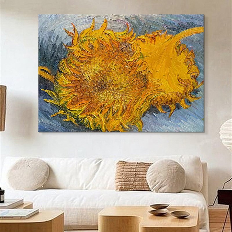 世界名画梵高纯手绘油画客厅餐厅装饰画两朵N剪下的向日葵玄关挂