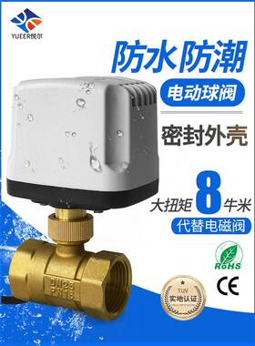 防水电动阀220V24太阳能4分6分黄铜二通球阀阀门微型电动水阀