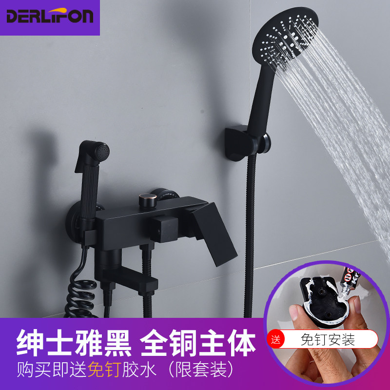 欧式黑色全铜淋浴器混水阀仿古花洒套装喷枪卫生间美式增压家用