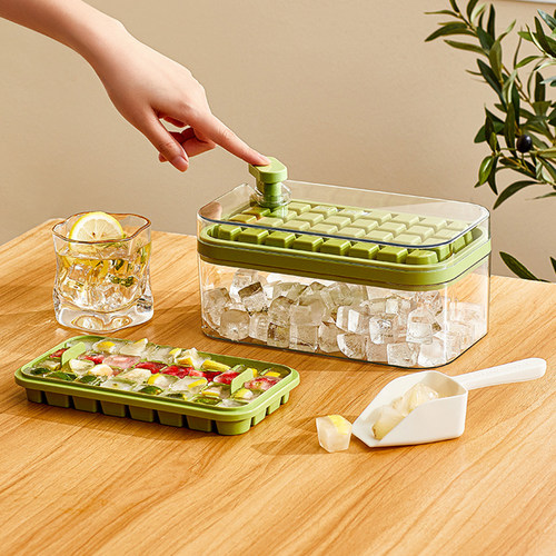 按压式脱模冰格家用冰块模具带盖储冰制冰盒diy辅食速冻器工具