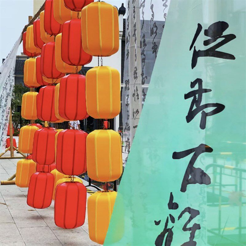 新拍式古风灯笼商场布置新年景区照饰中装道具国潮风新款橘色串灯