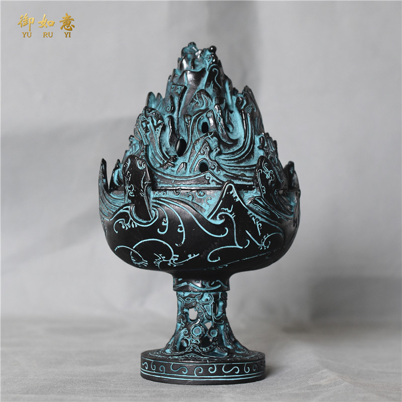 青铜器仿古摆件家居装饰东汉博山炉香熏纹 云香盘炉炉 工艺品摆设
