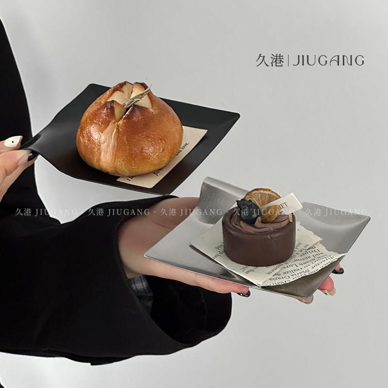 小众创意不锈钢小方碟ins风甜品点心碟子小食碟咖啡厅托盘装饰盘