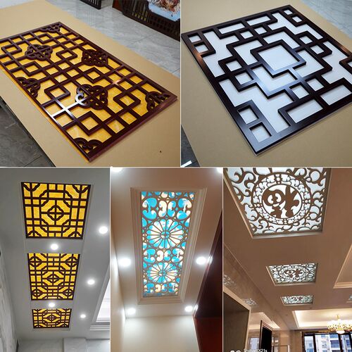 玄关吊顶镂空雕花板中式背景墙PVC花格天花板造型通花板屏风隔断