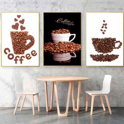 工业风咖啡厅e饰画咖啡豆挂画餐意拿铁拉花Coffe装馆墙西创厅壁画