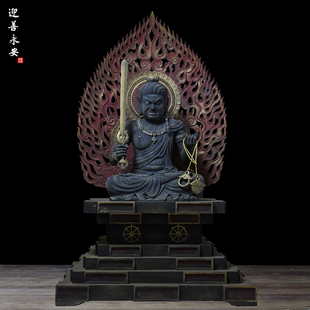 不动明王唐密造像木全纯手工香樟大雕刻制绘贴金仿古摆件定彩厂家