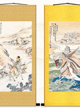 张头老画像 倒骑驴卷事回果看人物装饰画 丝绸画凡轴挂画定制订做