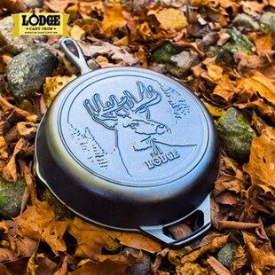 底国Lodge洛极进口动物纹铸煎平美锅铁锅炒锅牛排锅鹿熊鸭燃气灶