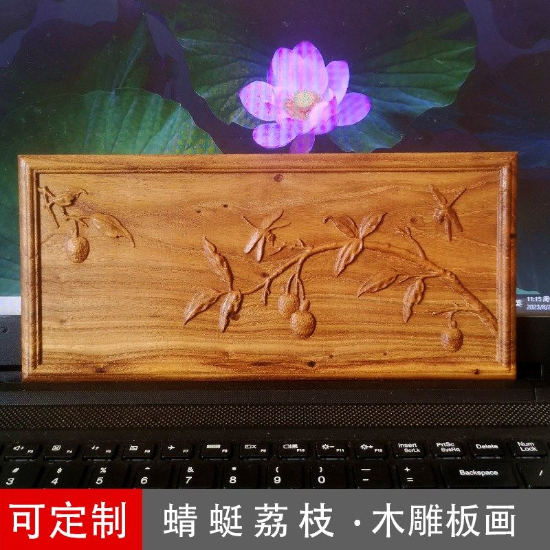 传统面具柜门木雕板画榆木浮雕木装花古典贴饰家具壁挂桌家木版画