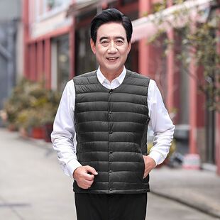 秋冬父亲男士中老年羽绒马甲爸爸背心圆领内胆坎肩轻薄保暖短外套
