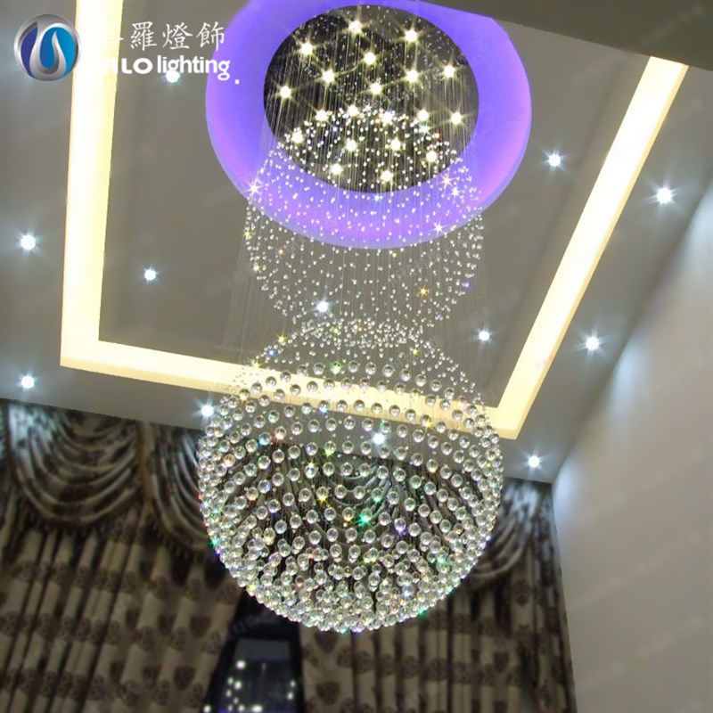 灯具led水晶灯双圆球复式楼长吊灯酒店客厅S灯简约别墅楼梯灯