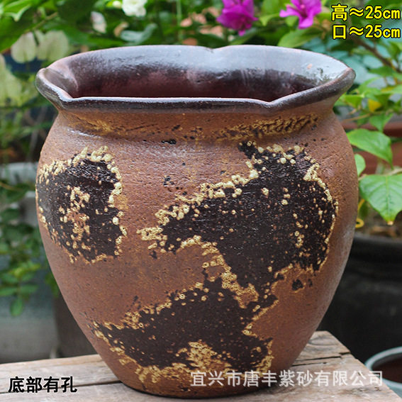 复古诧寂风手工捏花边粗陶透气花盆适合多肉三角梅等绿植适室内外