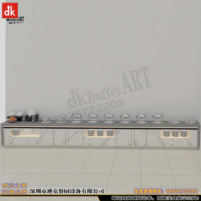 迪克自助餐台设计效果图 餐厅移动餐台布局设计 企事业单位布菲台