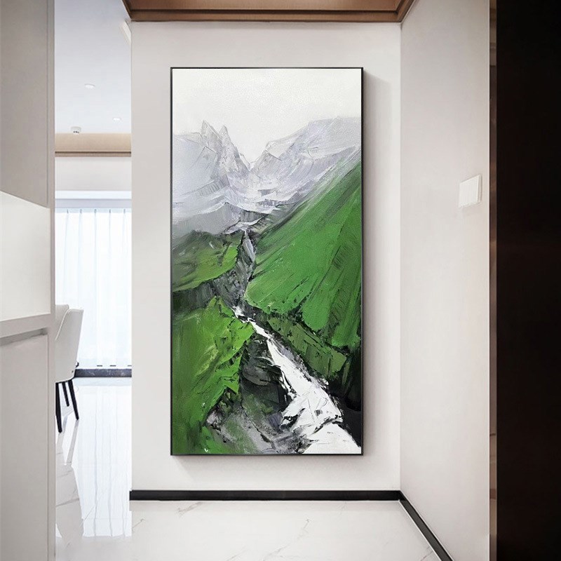 纯手绘风景油画现代简约客u厅玄关墨绿色大峡谷壁画手工绘制肌理