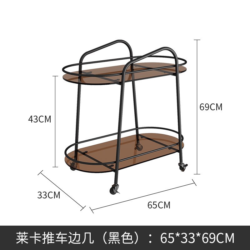 北欧轻奢小推车可移动田园玻璃小茶几沙发边几创意带轮客厅置物架