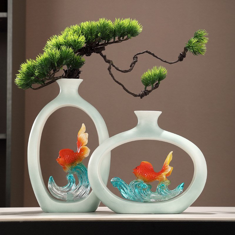 高级感假山花瓶摆件客厅玄关博古架办公室桌中古风装饰工艺品乔迁图片