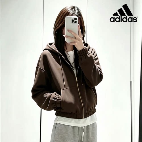 adidas女短款连帽运动外套