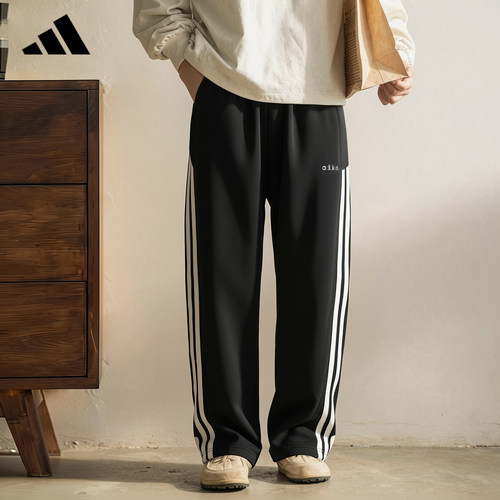 adidas男三条纹直筒运动卫裤
