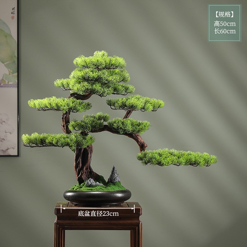 仿真迎客松盆景客厅玄关办公室茶桌绿植盆栽M罗汉松装饰新中式摆