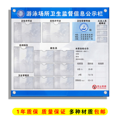 场泳管所卫生监督信息公示栏救生员高危许可证水质卫生游理展示牌