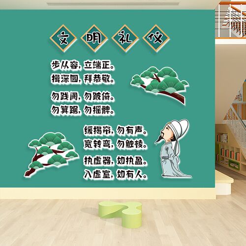 幼儿园文提礼仪貌环创 走廊楼梯布置装饰3d立示墙贴pvc温馨明体牌