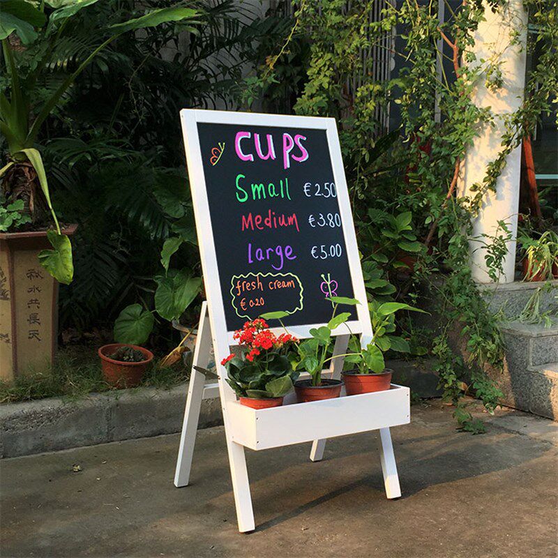 咖啡店 立创广告牌 商用餐厅活动式意花篮小黑板铺写荧光笔粉笔