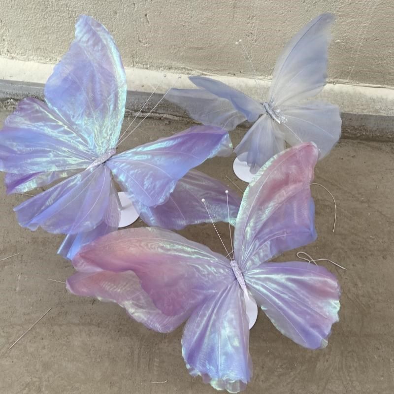 镭射蝴蝶美陈高端蝴蝶仿真假纸艺立体真丝纱装置商场美陈道具橱窗