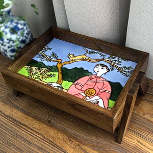 [水陶家居]老榆木小炕桌案几桌面收绘绘果盘茶盘立体浮雕手纳陶瓷