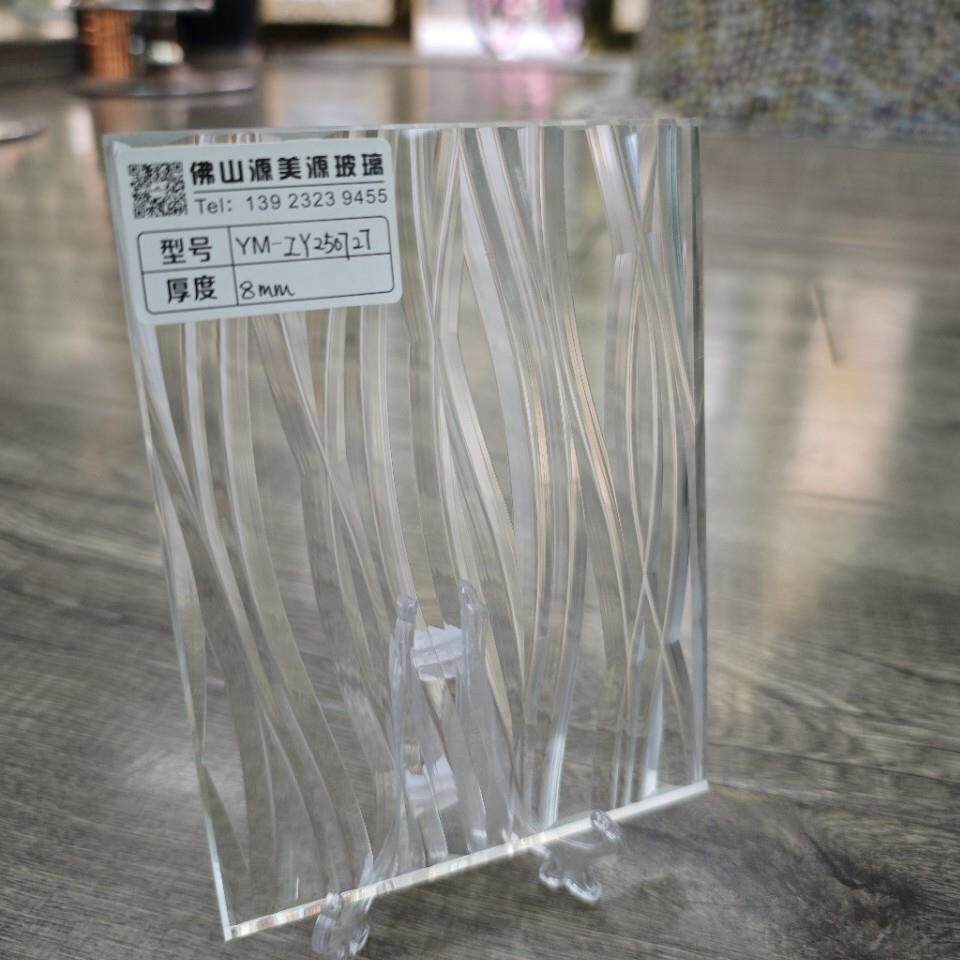 厂家直销供应轻奢电脑车刻电雕玻璃格子条纹酒店屏风隔断门玻玻