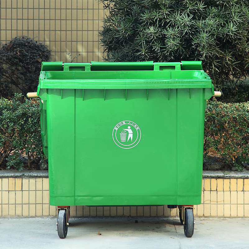 厂家直销带盖环卫桶工业带轮带手推垃圾桶可移动垃圾推车一件代发