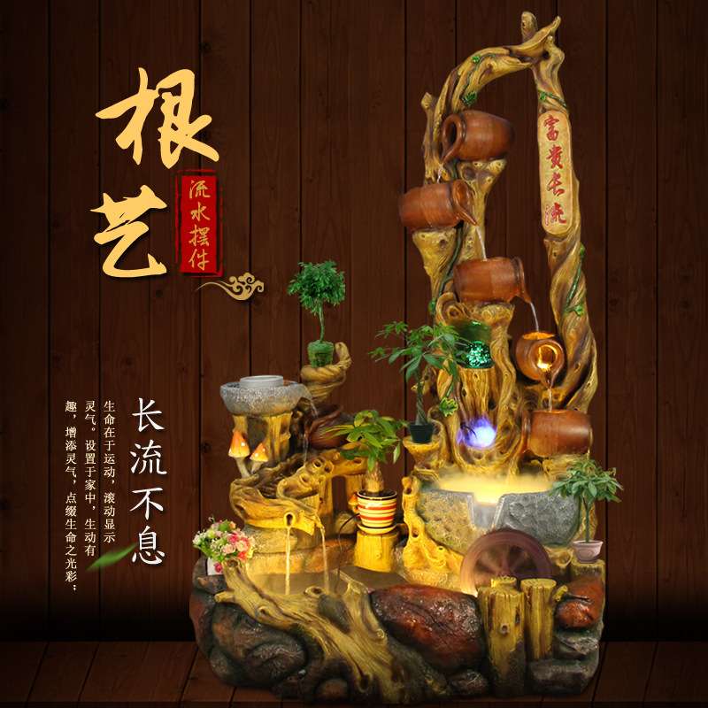 中式葫芦流水喷泉家居客厅水景阳台/办公室装饰品加湿器玄关摆件