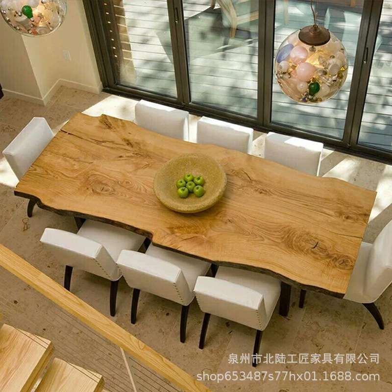 现代原木大板会议桌复古实木电脑桌设计师工作台loft工业风办公桌