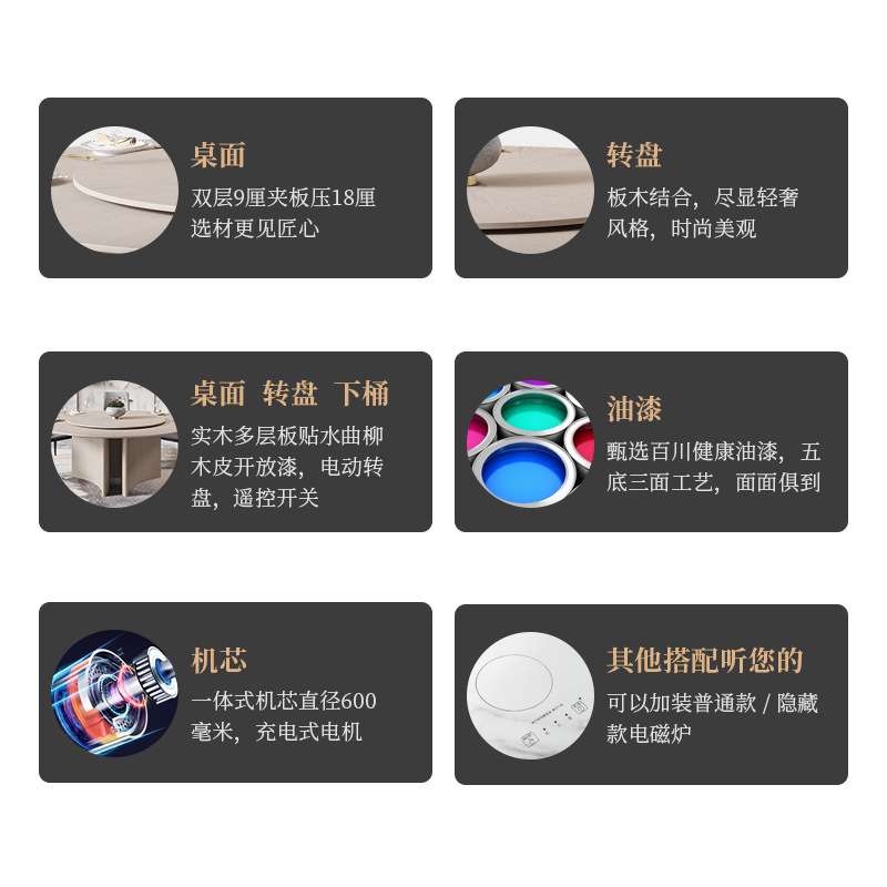 电动岩板餐桌椅组合 现代简约大理石圆桌带转盘圆形实木家用饭桌