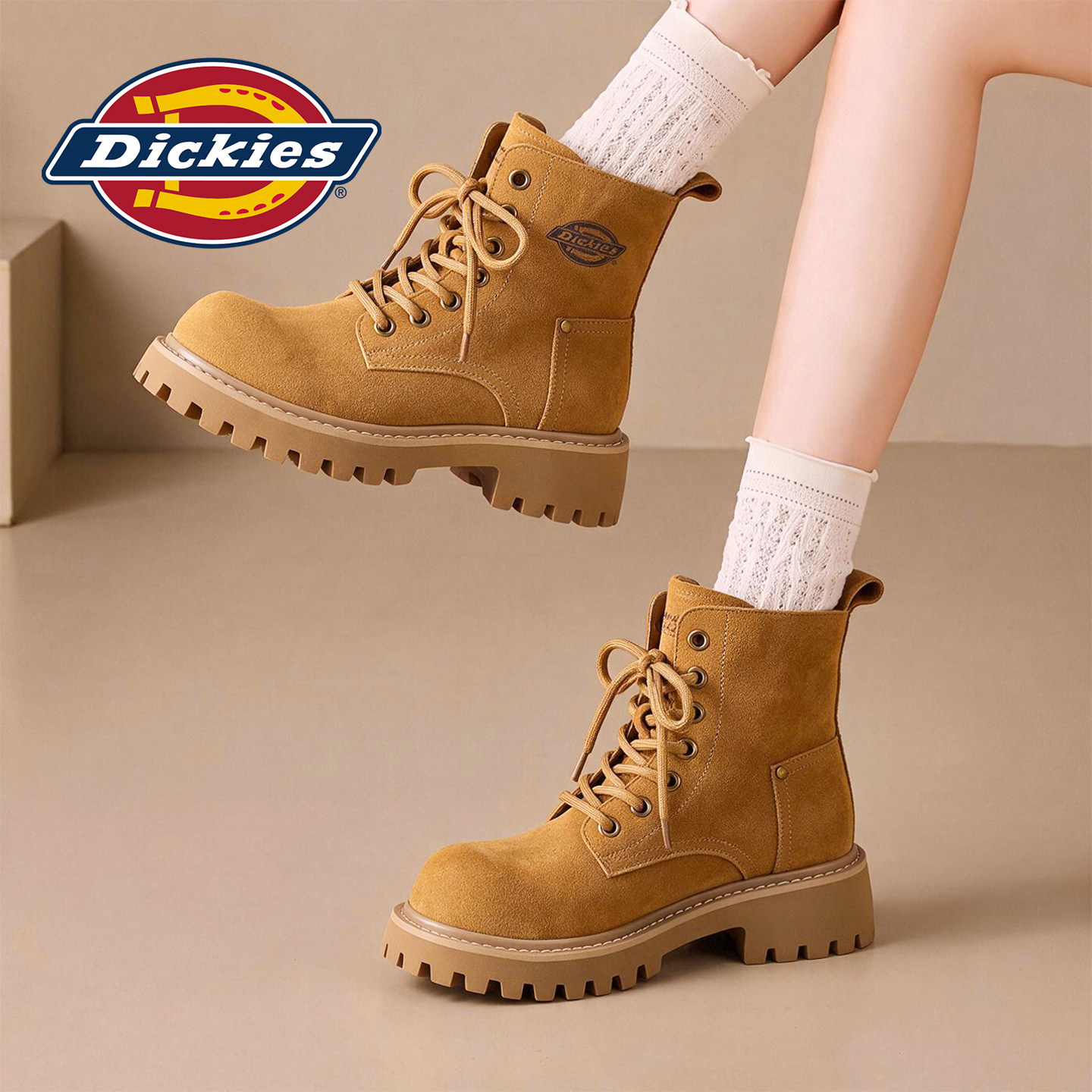 Dickies户外加绒马丁靴女款冬季新款厚底复古不累脚工装靴子短靴