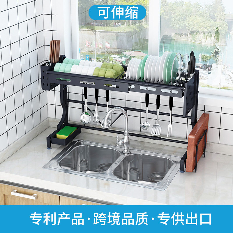 不锈钢伸缩水槽收纳架水池放碗架沥水碟架厨具厨房置物架新中式