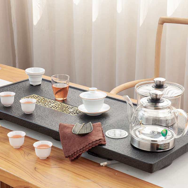 上石坊乌金石茶盘茶具套装电磁炉一体简约全自动茶台茶海托盘茶桌