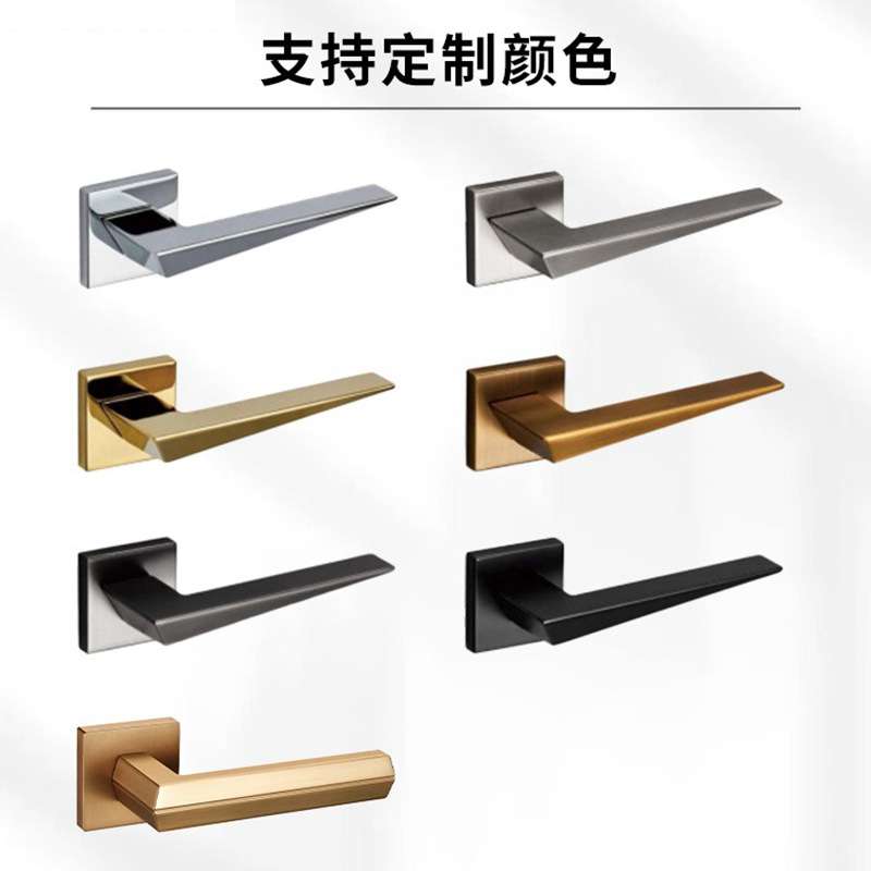 现代简约方形把手磁吸门锁带钥匙拉丝灰色静音木门锁室内房间门锁