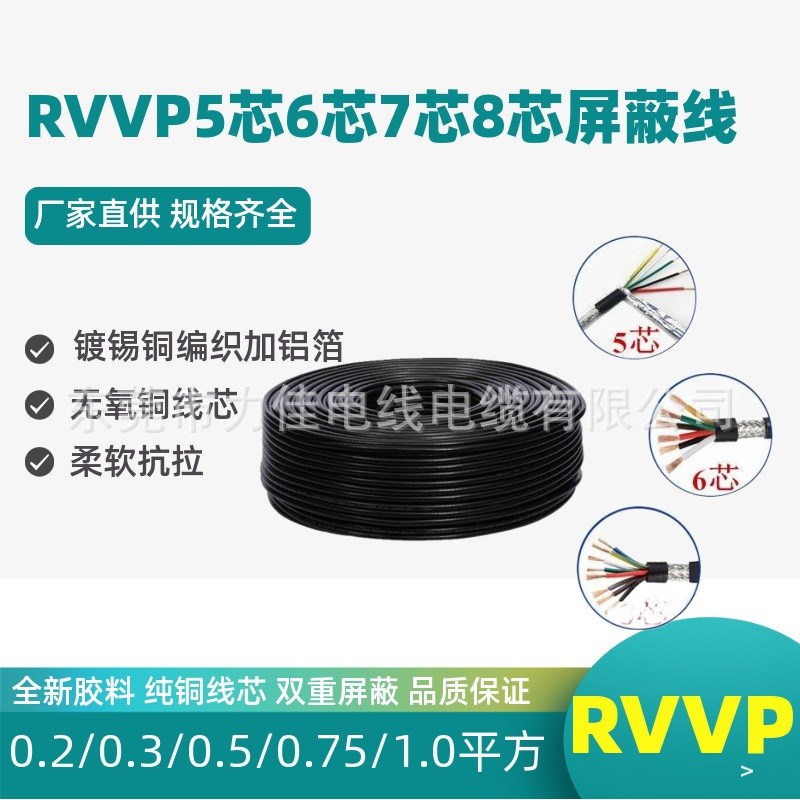 纯铜屏蔽线RVVP6芯0.3/0.5/0.75平方屏蔽线六芯信号抗干扰电缆线