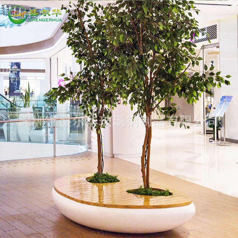 商场仿真树d田园风格假树摆件绿植落地造型梧桐树休息休闲椅等候