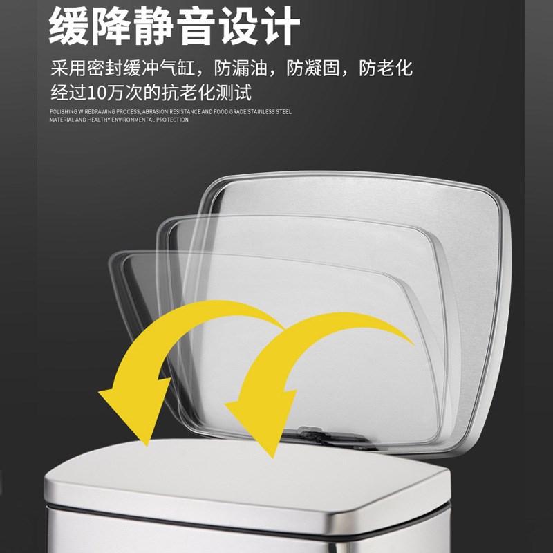 办公室卫生间带盖大号桶50Lz方形擦手纸T^不锈钢双层垃圾桶商用