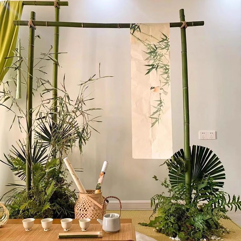 婚宴竹架子装饰黄竹筒竿迎宾展框支杆架中式户外庆周岁.礼道具背