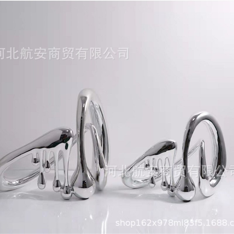 现代简约水滴雕塑摆件样s板房售楼处树脂电镀工艺品装饰品可代发