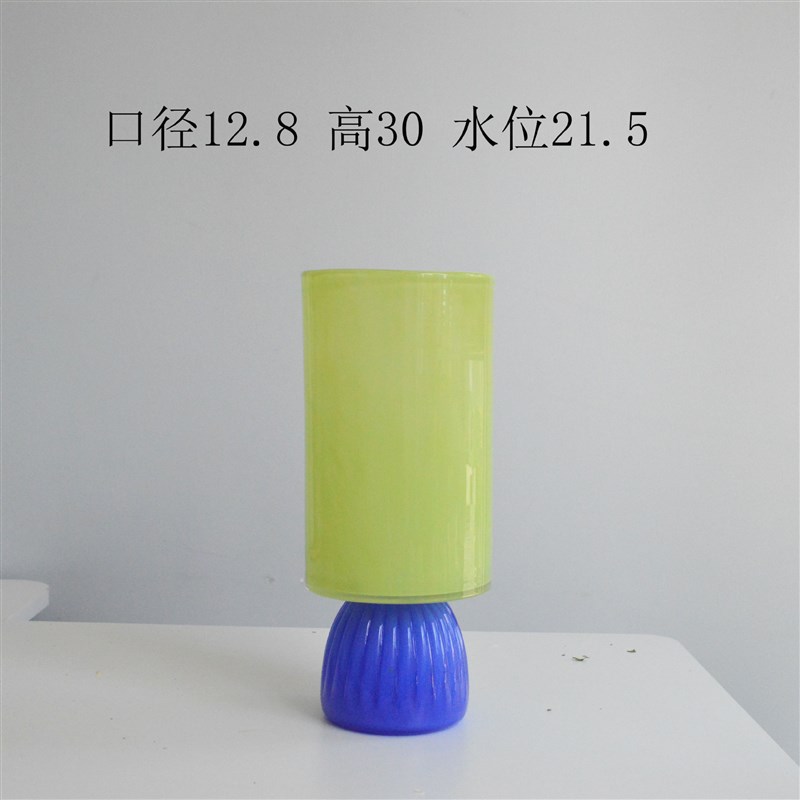 彩色拼色a肌理多巴胺风高脚桌面花瓶收纳杯玻璃琉璃插花器摆件