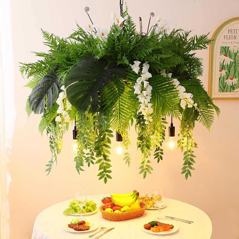 森系吊灯创意植物装饰灯个性包间餐厅圆桌灯工业风吊顶民宿绿植灯