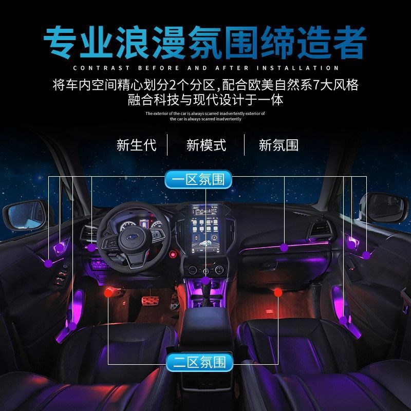 汽车车载氛围灯适用于斯巴鲁192021款森林人P改装64色氛围灯内饰