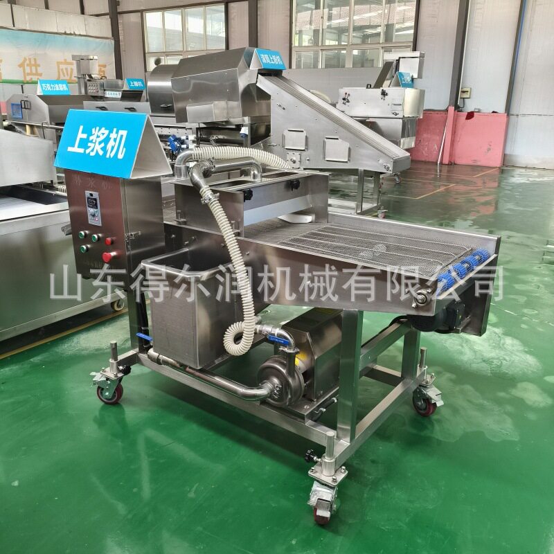 油炸蘑菇条淋浆滚筒上粉机试机